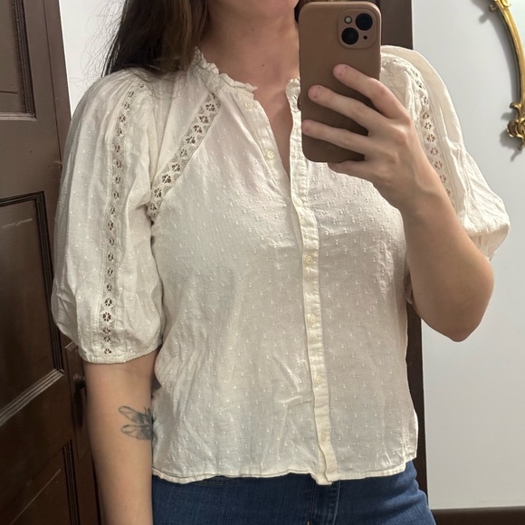 White/Cream Puff Sleeve Button down Blouse - Picture 1 of 4